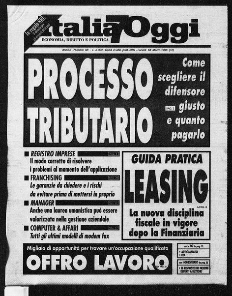 Italia oggi : quotidiano di economia finanza e politica